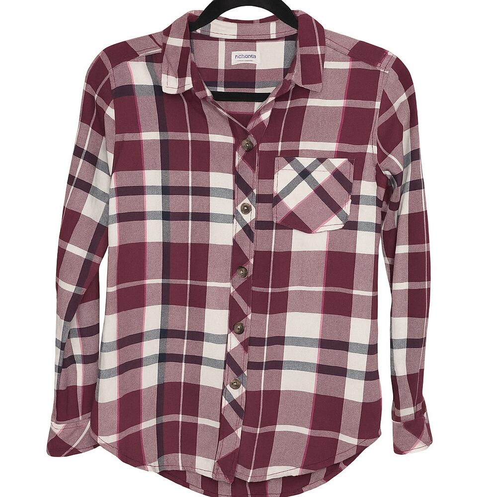 Sonoma Burgundy Plaid Flannel Shirt Women’s XS 6 100% Cotton